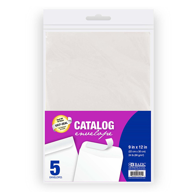 BAZIC 9" x 12" Self-Seal White Catalog Envelope (5/Pack)