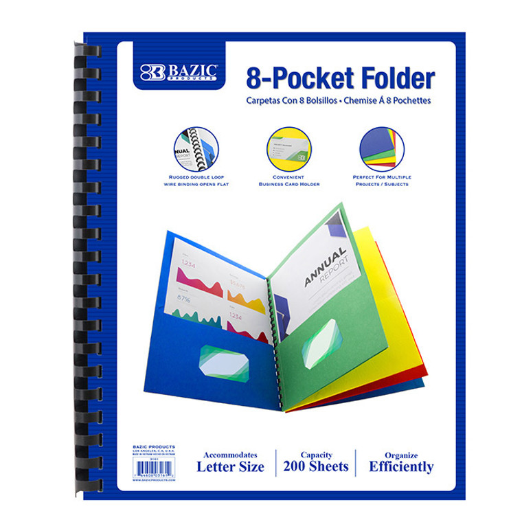 BAZIC Asst. Color 8-Pocket Folder