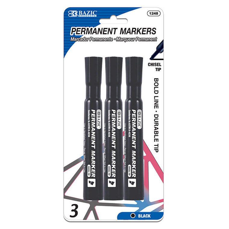 BAZIC Black Chisel Tip Desk Style Permanent Markers (3/Pack)