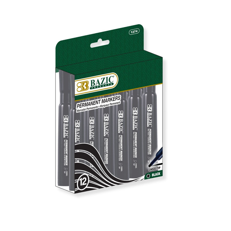BAZIC Black Colors Chisel Tip Desk Style Permanent Markers (12/Box), 12 units per case