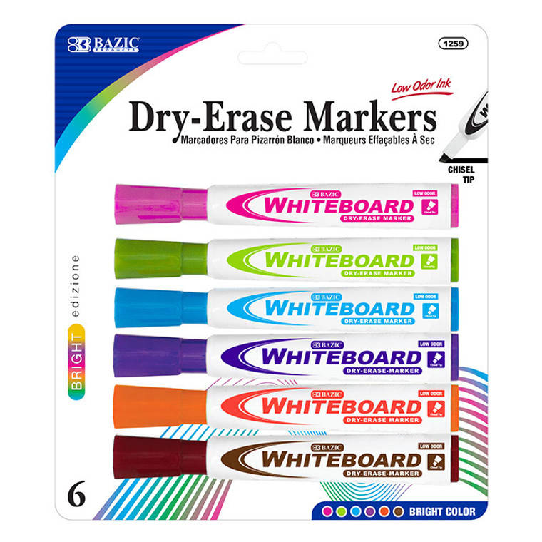 BAZIC Bright Colors Chisel Tip Dry-Erase Markers (6/Pack)