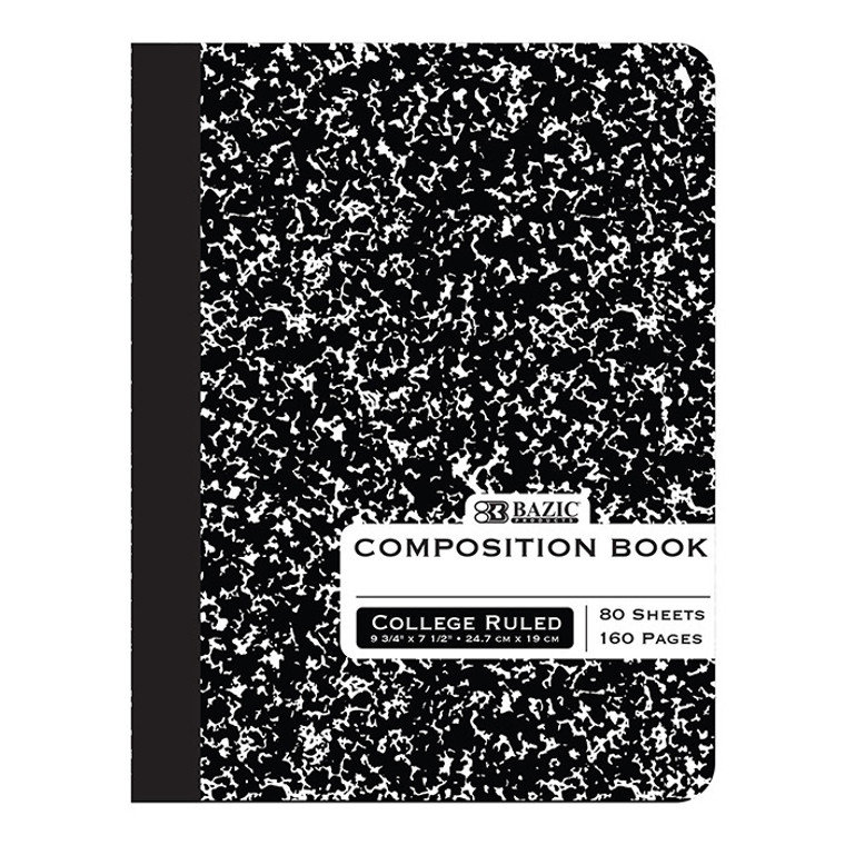 BAZIC C/R 80 Ct. Black Marble Composition Book