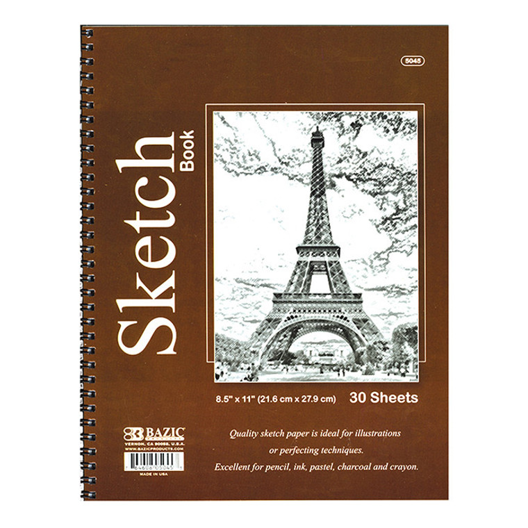 BAZIC 30 Ct. 8.5" X 11" Side Bound Spiral Sketch Book