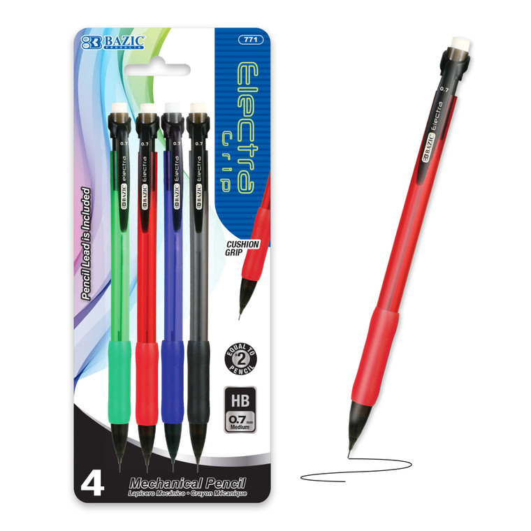 BAZIC Electra 0.7 mm Mechanical Pencil with Grip (4/Pack), 24 units per case
