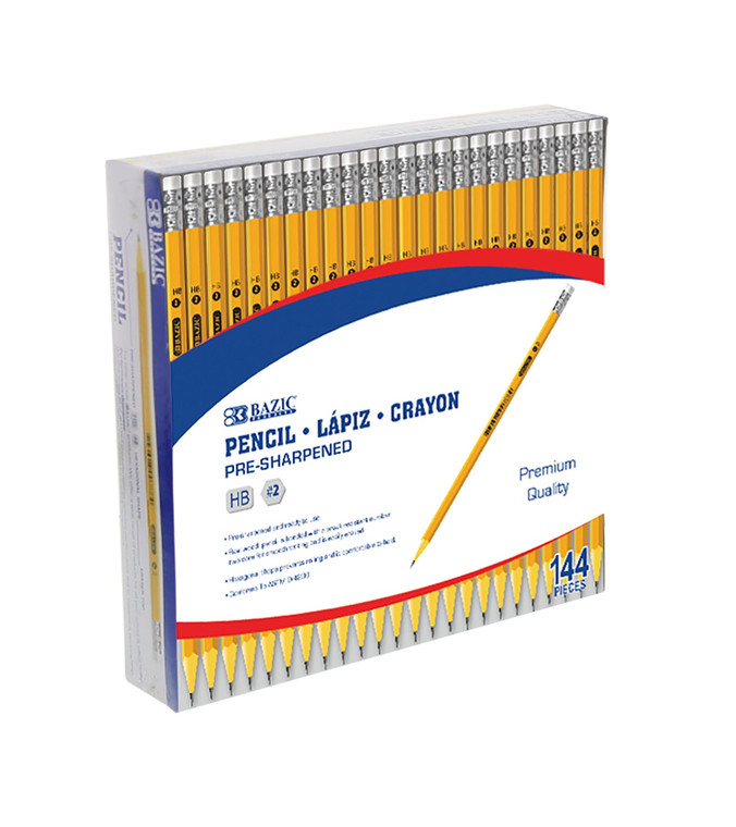 BAZIC Pre-Sharpened #2 Premium Yellow Pencil (144/Pack), 12 units per case
