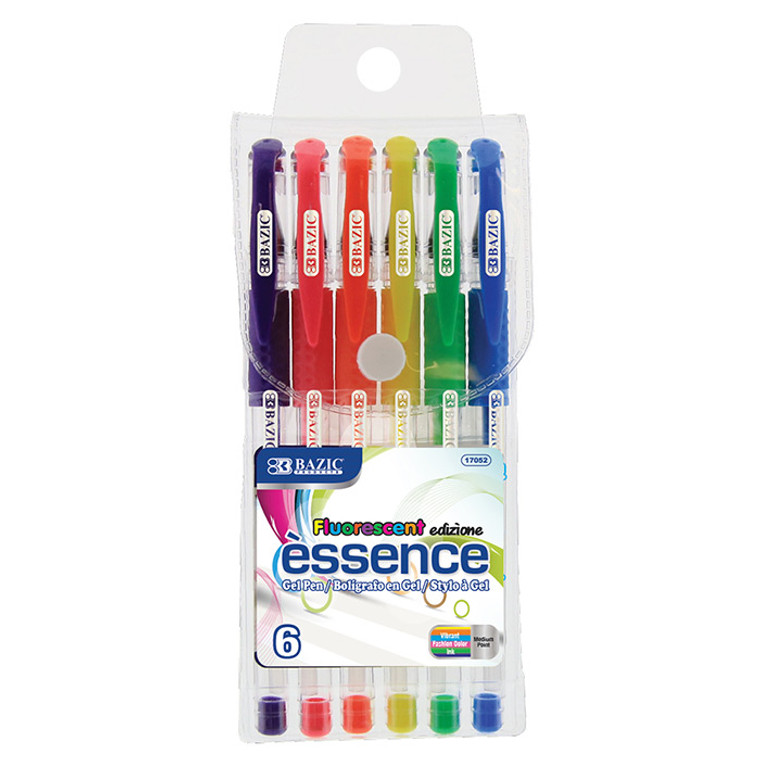 BAZIC 6 Fluorescent Color Essence Gel Pen w/ Cushion Grip