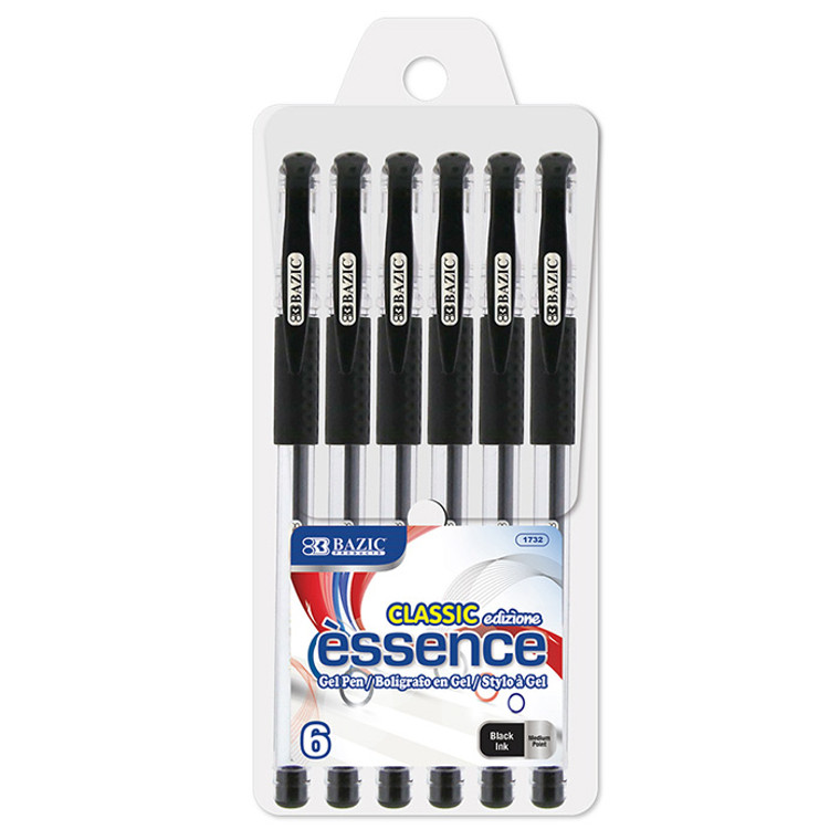 BAZIC Essence Black Gel Pen w/ Cushion Grip (6/Pack)