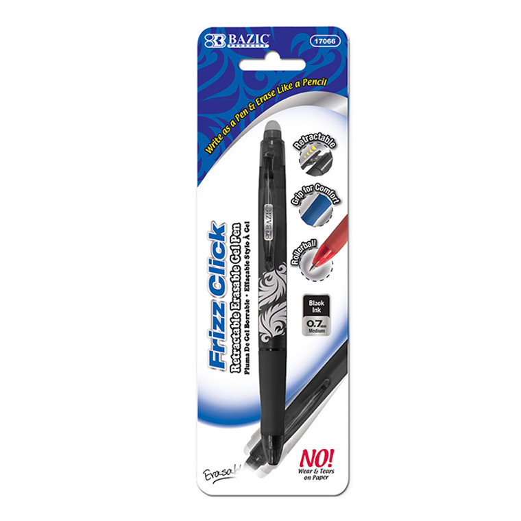 BAZIC Frizz Black Erasable Gel Retractable Pen with Grip