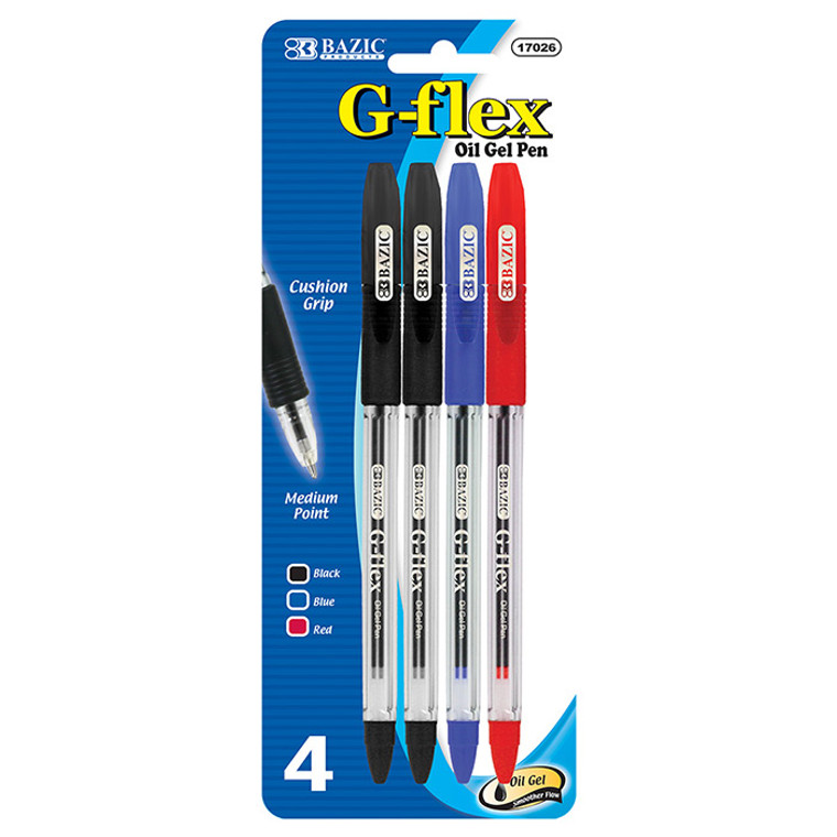 BAZIC G-Flex Asst. Color Oil-Gel Ink Pen w/ Cushion Grip (4/Pack)