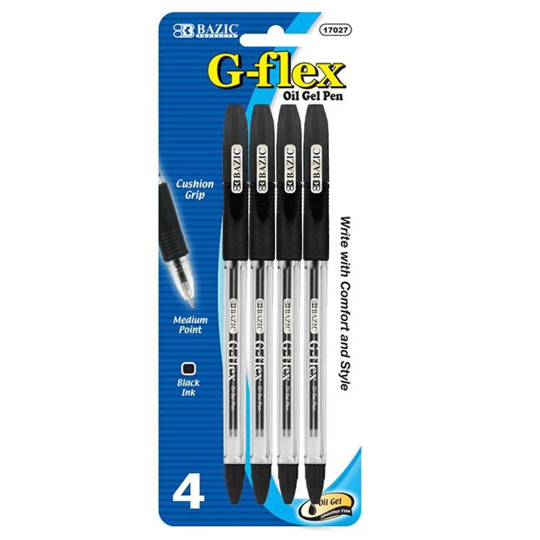 BAZIC G-Flex Black Oil-Gel Ink Pen w/ Cushion Grip (4/Pack)