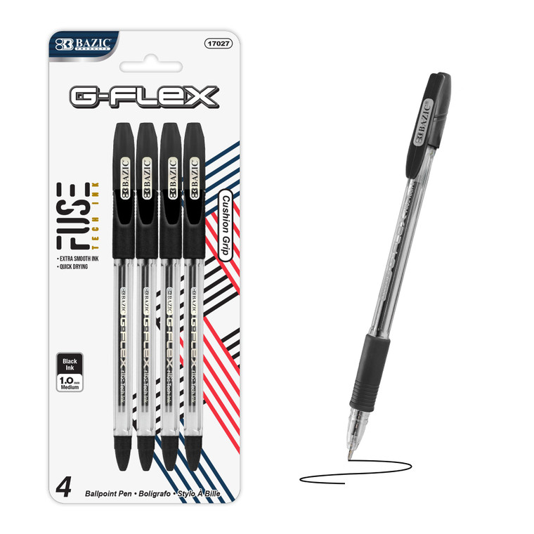 BAZIC G-Flex Black Oil-Gel Ink Pen w/ Cushion Grip (4/Pack), 24 units per case