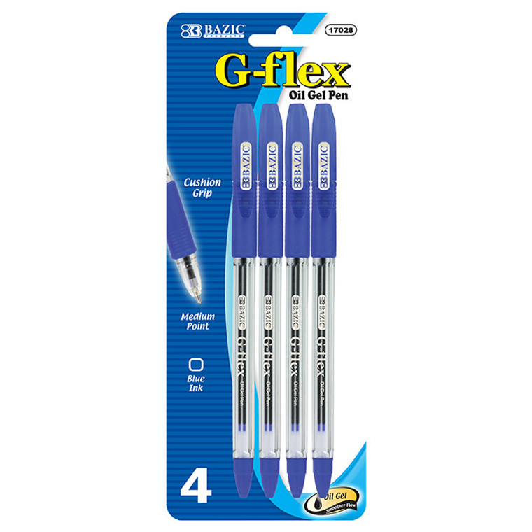 BAZIC G-Flex Blue Oil-Gel Ink Pen w/ Cushion Grip (4/Pack)