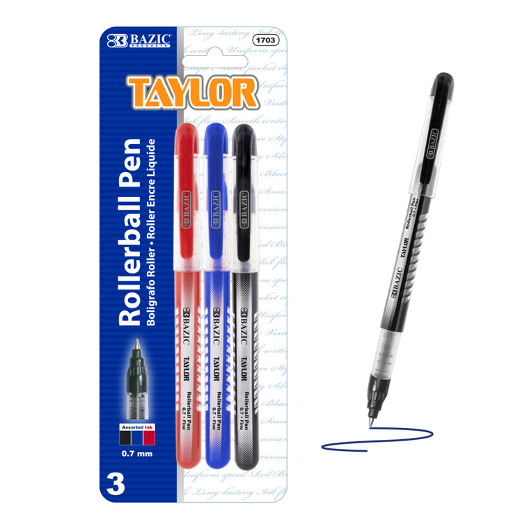 BAZIC Taylor Assorted Color Rollerball Pen (3/Pack), 24 units per case