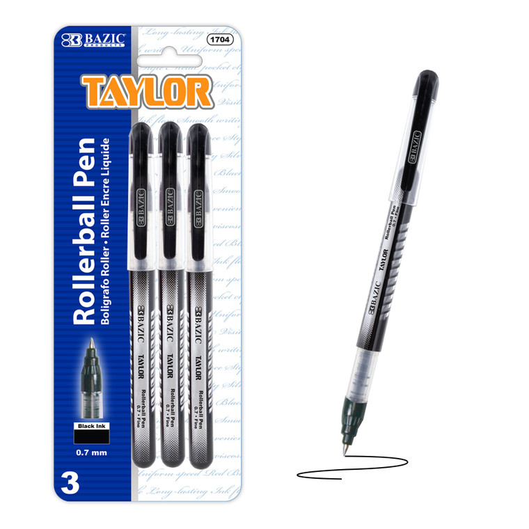 BAZIC Taylor Black Rollerball Pen (3/Pack), 24 units per case