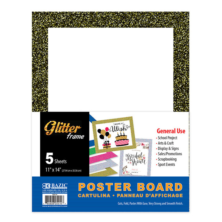 BAZIC 11" X 14" White Poster Board w/Glitter Frame (5/Pack)