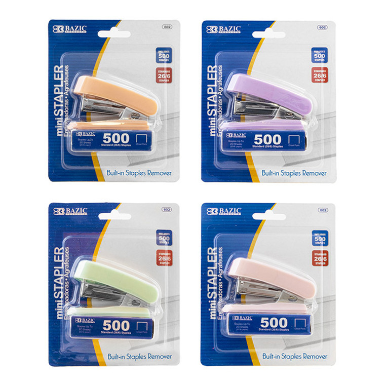 BAZIC Mini Pastel Color Standard (26/6) Stapler w/ 500 Ct. Staples