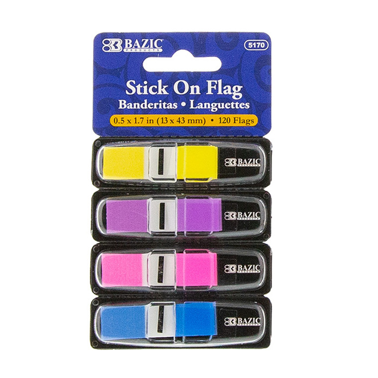 BAZIC 30 Ct. 0.5" x 1.7" Neon Color Coding Flags w/ Dispenser (4/Pack)