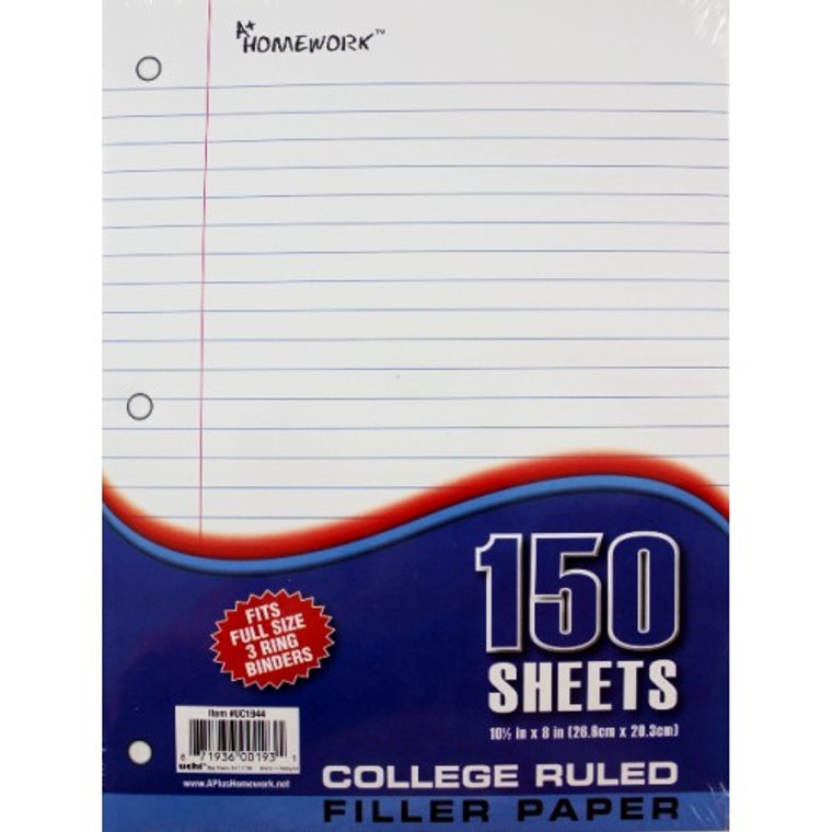 Filler Paper - College Ruled - 10.5" x 8" - 150 sheets