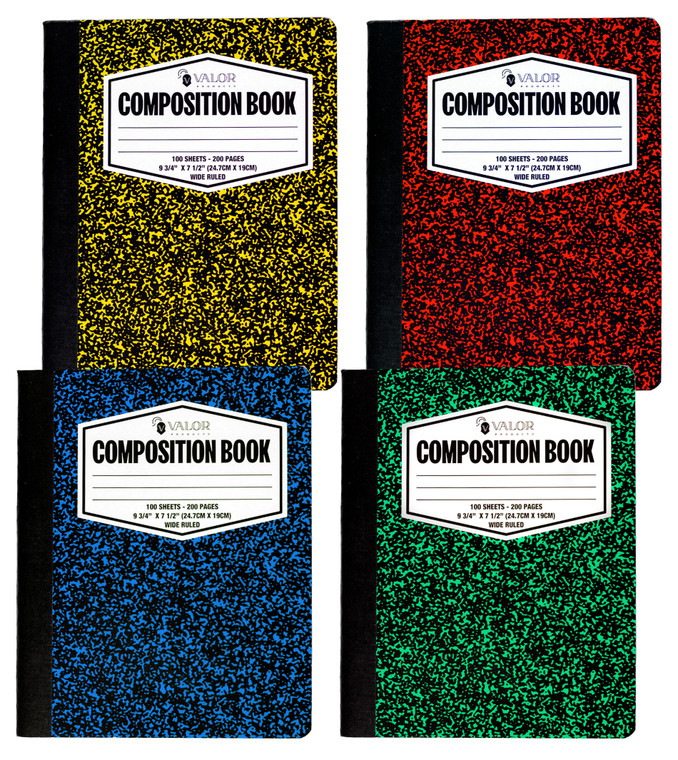 Composition Notebook Wide Ruled 100 Sheets Valor Brand Color Marble Premium Quality with Hard Cover 9.75"x7.5"