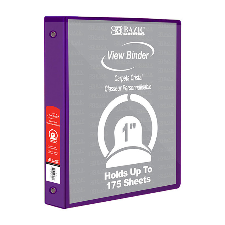 BAZIC 1" Purple 3-Ring View Binder w/ 2-Pockets