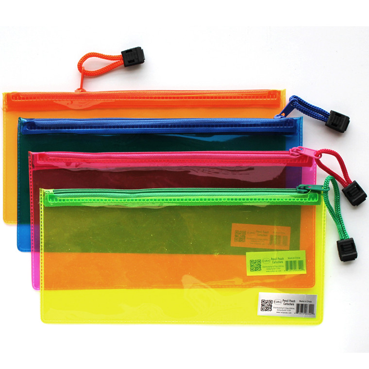 Assorted Neon Color PVC Zipper Pencil Pouches, 96 units per case