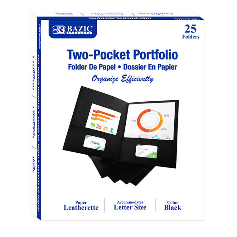 BAZIC Premium Black 2-Pocket Portfolio (25/Box)