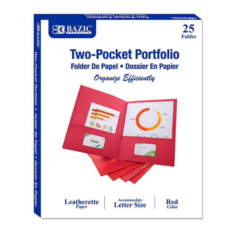 BAZIC Premium Red 2-Pocket Portfolio (25/Box)