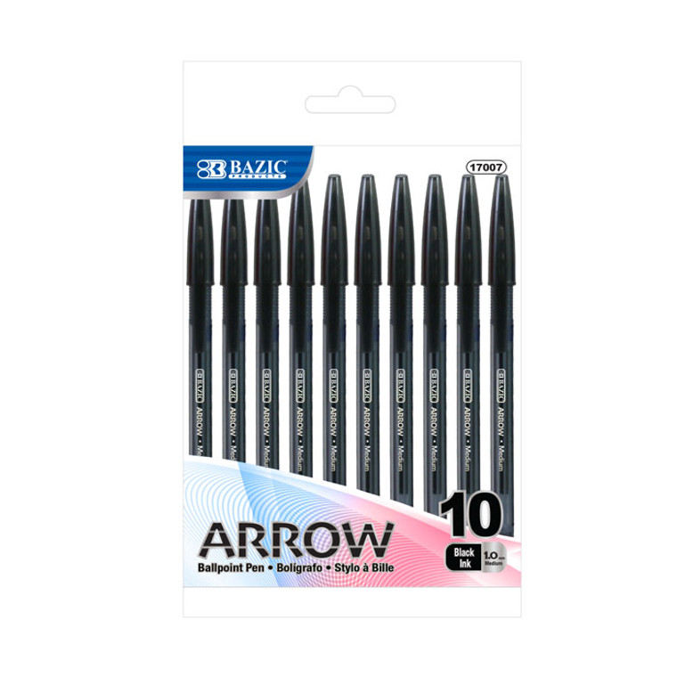 BAZIC Arrow Black Stick Pen (10/Pack), 24 units per case