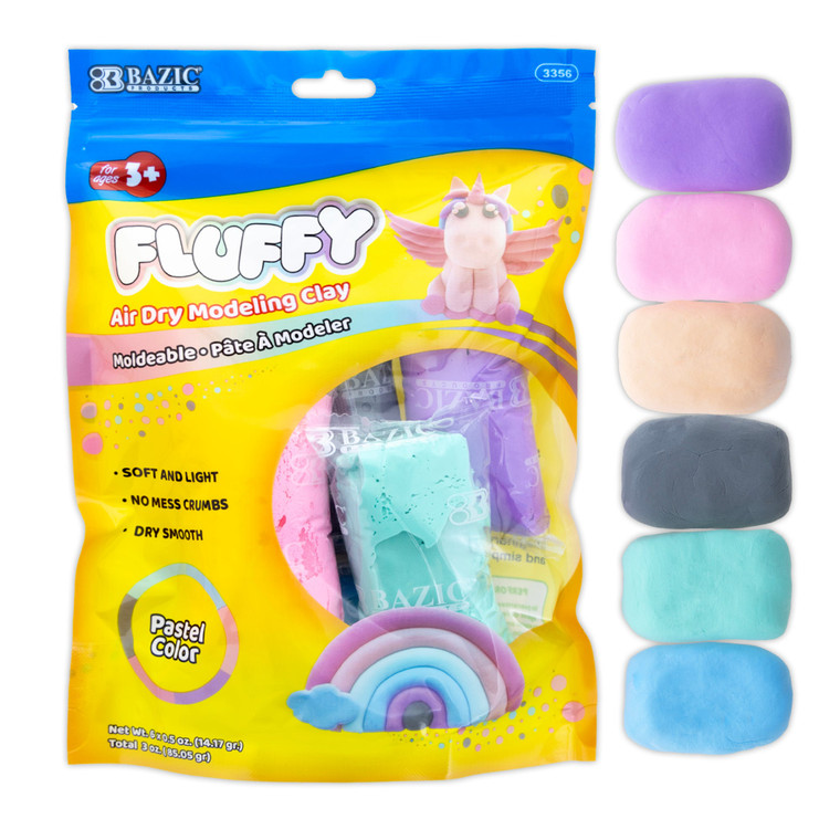 BAZIC 0.5 oz Air Dry Modeling Clay - 6 Soft Pastel Colors for Kids' Crafts and DIY Art Projects, 24 units per case