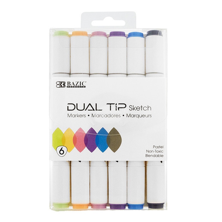 BAZIC 6 Pastel Colors Dual Tip Sketch Markers BAZIC 6 Pastel Colors Dual Tip Sketch Markers