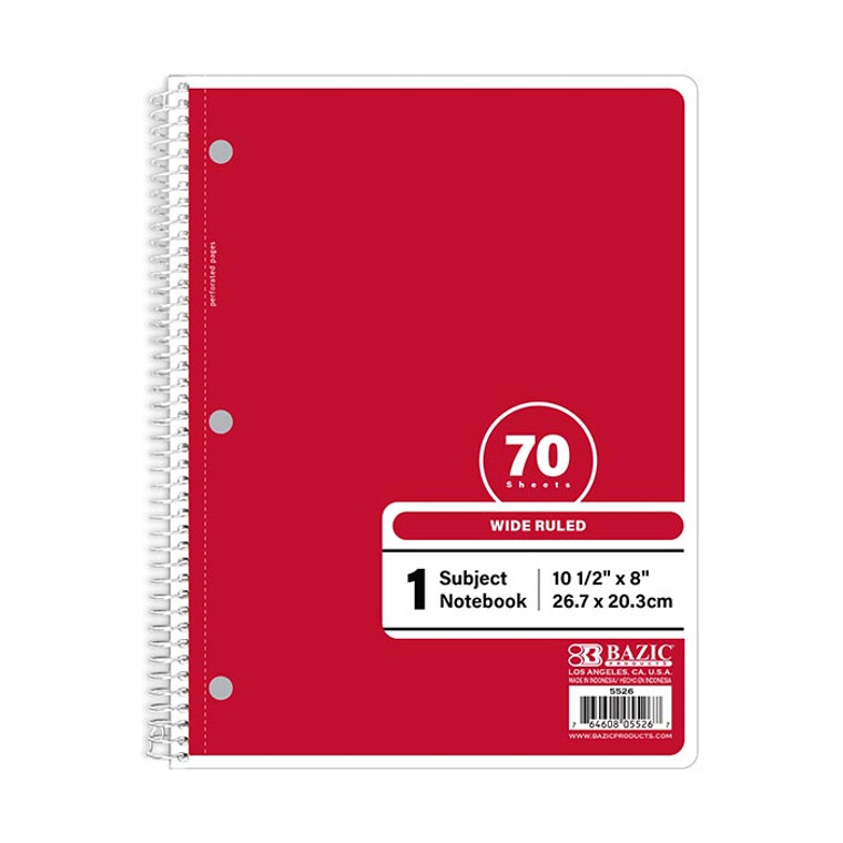BAZIC W/R 70 Ct. 1-Subject Red Spiral Notebook