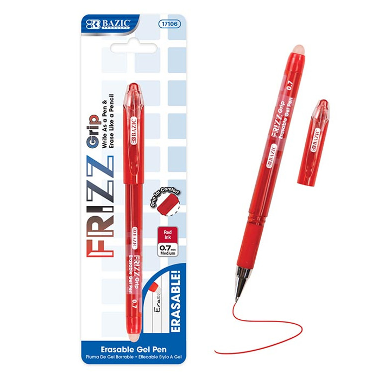 BAZIC Frizz Red Erasable Gel Pen with Grip