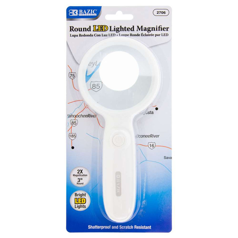 3 Inch Round 2X LED Lighted Magnifier, 12 units per case
