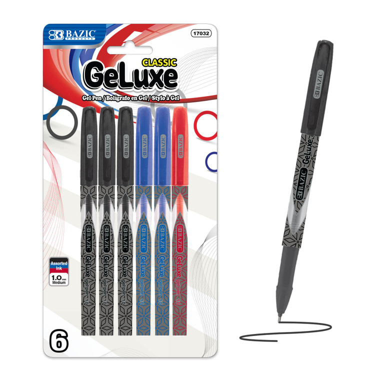 GeLuxe Assorted Color Gel Roller Pen - 6 Pack, 24 units per case