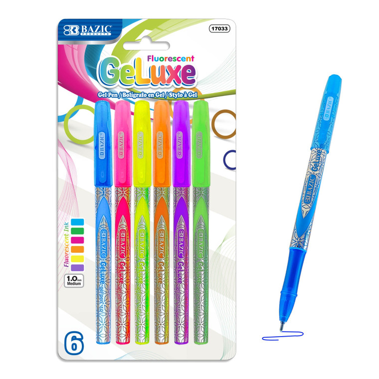 GeLuxe 6 Fluorescent Color Gel Roller Pens, 24 units per case