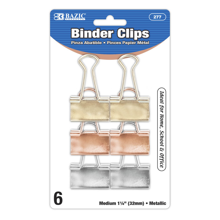 Medium 1 1/4 Inch Metallic Binder Clips 6 Pack, 24 units per case