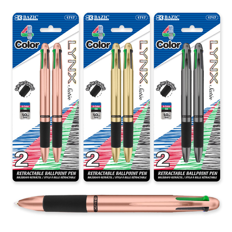 Lynx Satin Top 4-Color Ballpoint Pens - 2 Pack, 24 units per case