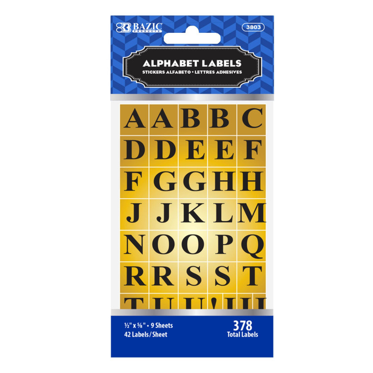 Gold Foil Alphabet Labels 1/2x5/8 inch (378 Pack), 24 units per case