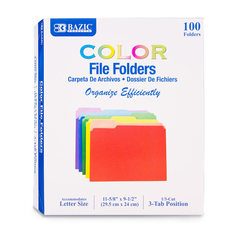 1/3-Cut Letter Size Color File Folders, 100 Pack, 5 units per case