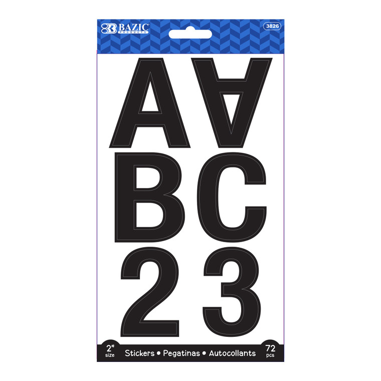 2" Black Alphabet and Number Stickers - 72 Pack, 24 units per case