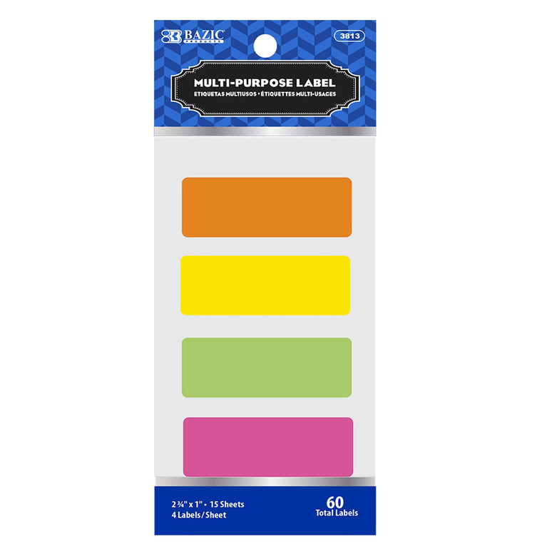 Fluorescent Multipurpose Labels 2.75x1 inch (60 Pack), 24 units per case