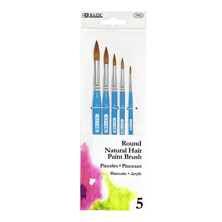 Round Natural Hair Paint Brushes - 5 Pack, 24 units per case
