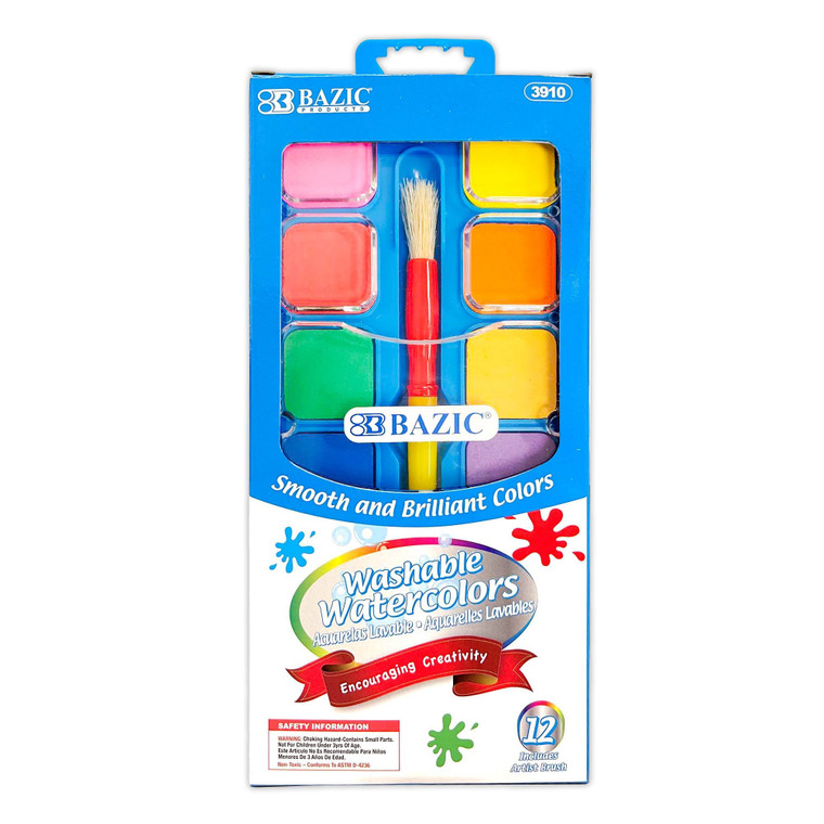 12-Color Watercolor Paint Set with Brush and Palette, 24 units per case