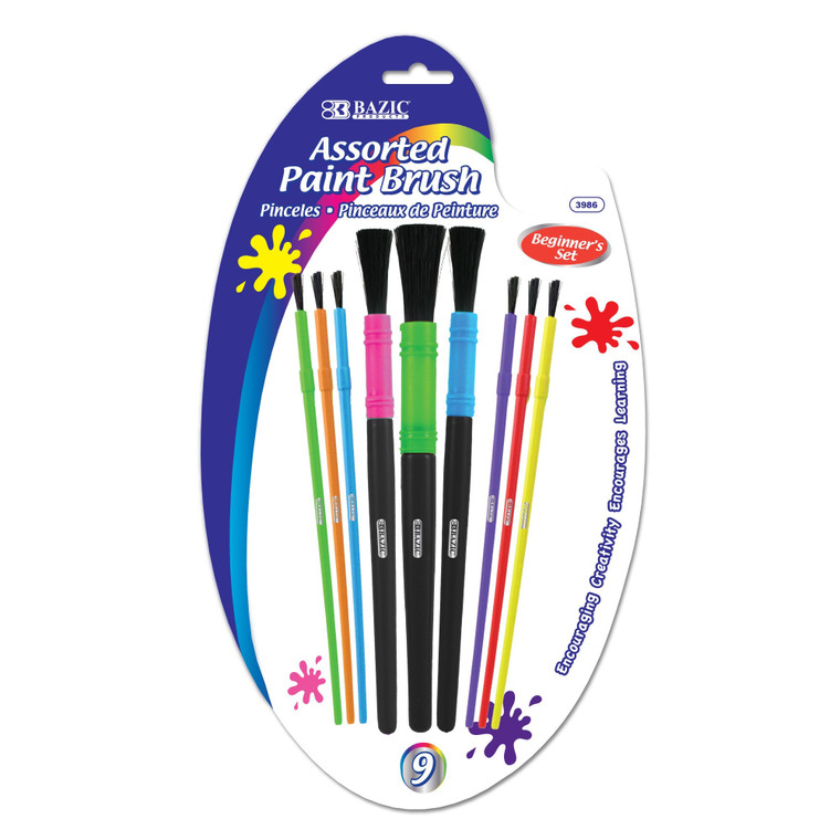 Kid's Paint Brush Set 9-Pack Assorted Sizes, 24 units per case