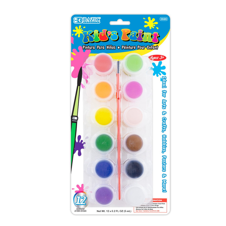 12-Color Kids' Washable Poster Paint Set with Brush, 24 units per case