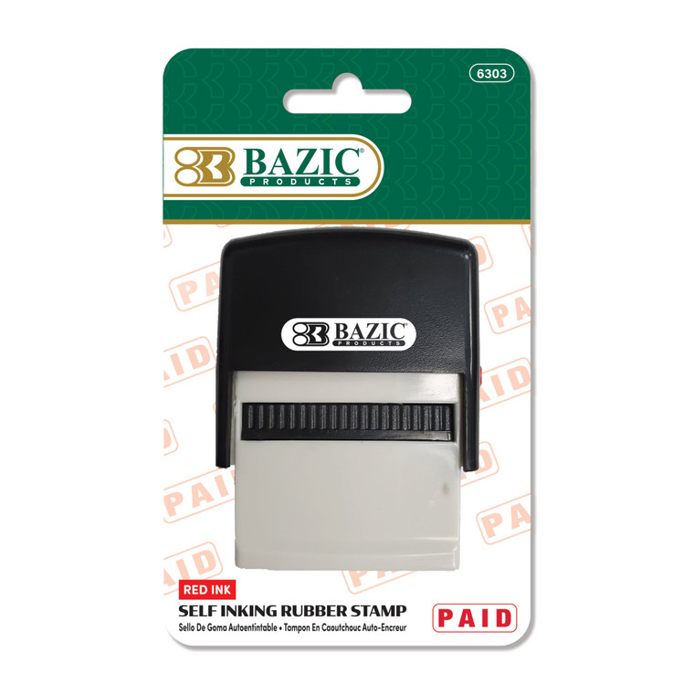 Paid Self-Inking Rubber Stamp, Red Ink, 24 units per case