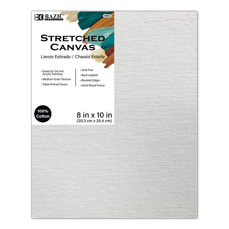 Stretched Canvas 8x10 Inch Triple Primed Cotton, 12 units per case