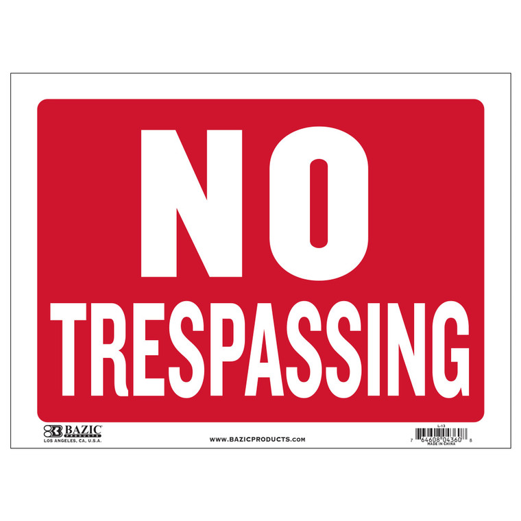 12x16 Inch No Trespassing Sign - Durable Weatherproof Banner, 24 units per case