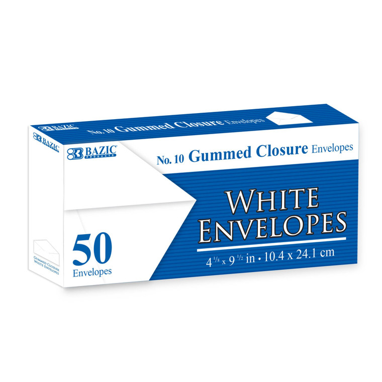 #10 White Envelopes with Gummed Closure (50 Pack), 24 units per case