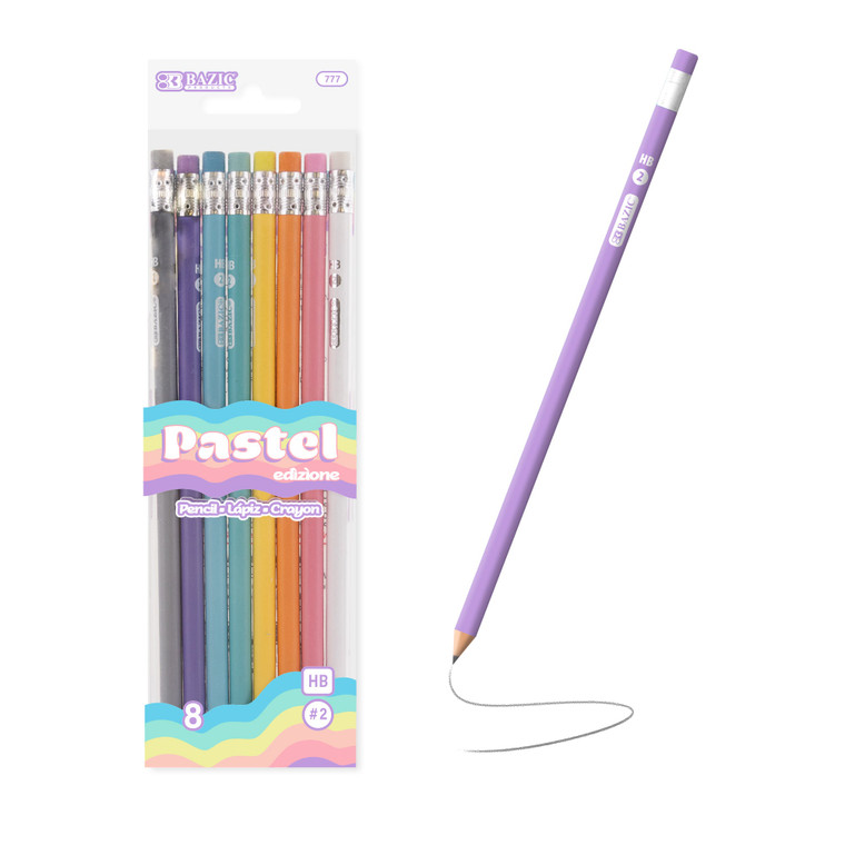Pastel Pencils with Erasers - 8 Pack, 24 units per case